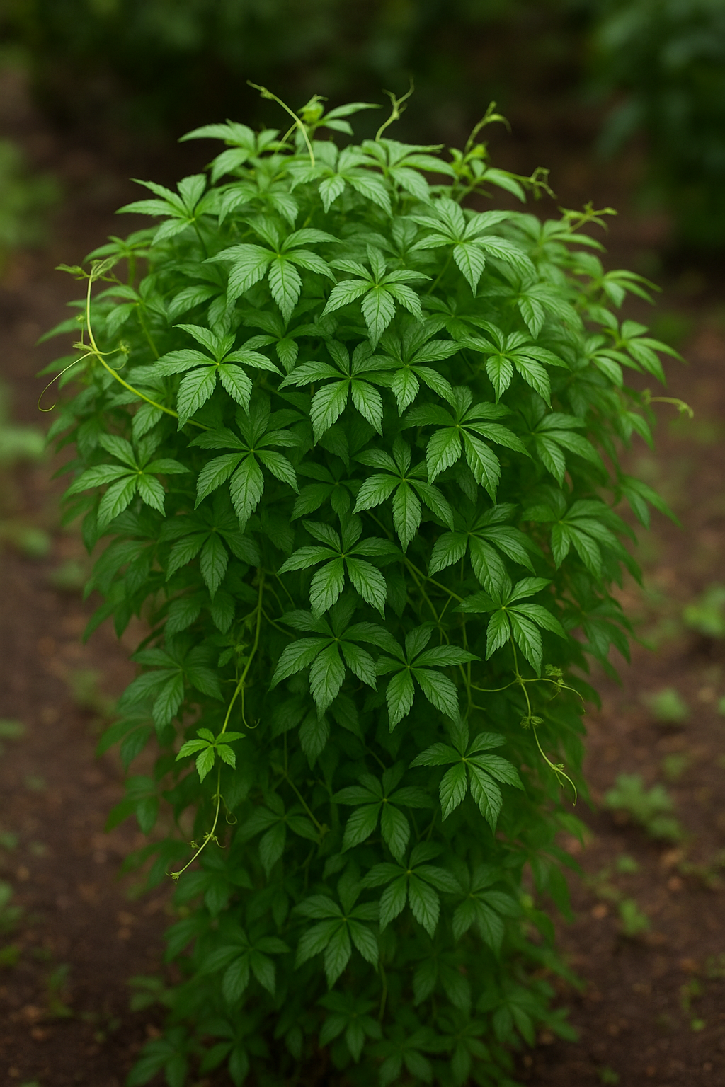 Gynostemma pentaphyllum – Pflanze in natürlichem Habitat, Waldrand, Ökologie